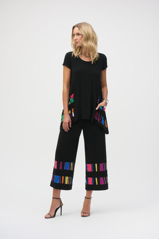 Joseph Ribkoff Silky Knit Stripe Print Culotte Pants, Black/Multi - Statement Boutique