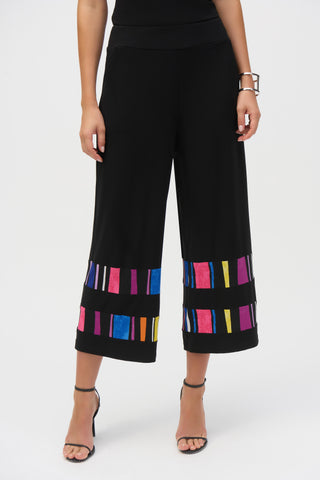 Joseph Ribkoff Silky Knit Stripe Print Culotte Pants, Black/Multi - Statement Boutique