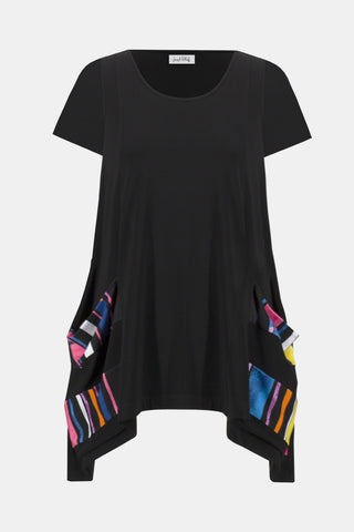 Joseph Ribkoff Silky Knit Stripe Print Handkerchief Tunic, Black/Multi - Statement Boutique