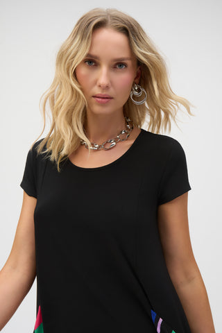 Joseph Ribkoff Silky Knit Stripe Print Handkerchief Tunic, Black/Multi - Statement Boutique