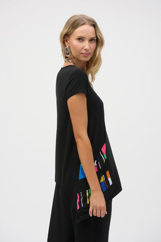 Joseph Ribkoff Silky Knit Stripe Print Handkerchief Tunic, Black/Multi - Statement Boutique