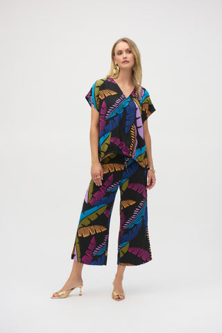 Joseph Ribkoff Gauze Tropical Print Boxy Top, Black/Multi - Statement Boutique