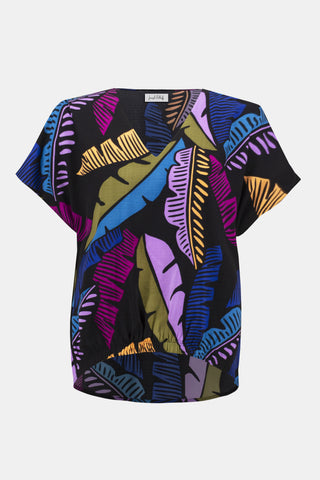 Joseph Ribkoff Gauze Tropical Print Boxy Top, Black/Multi - Statement Boutique