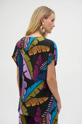 Joseph Ribkoff Gauze Tropical Print Boxy Top, Black/Multi - Statement Boutique
