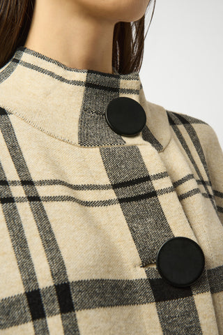 Joseph Ribkoff Jacquard Sweater Knit Plaid Poncho, Champagne/Black - Statement Boutique