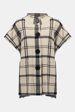 Joseph Ribkoff Jacquard Sweater Knit Plaid Poncho, Champagne/Black - Statement Boutique