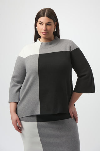 Joseph Ribkoff Jacquard Sweater Colour Block Pullover, Black/Grey/Vanilla - Statement Boutique