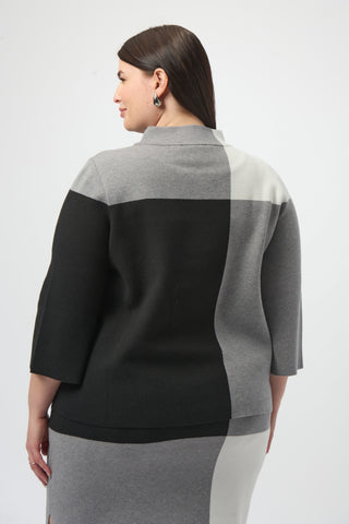 Joseph Ribkoff Jacquard Sweater Colour Block Pullover, Black/Grey/Vanilla - Statement Boutique