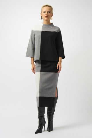 Joseph Ribkoff Jacquard Sweater Colour Block Pullover, Black/Grey/Vanilla - Statement Boutique