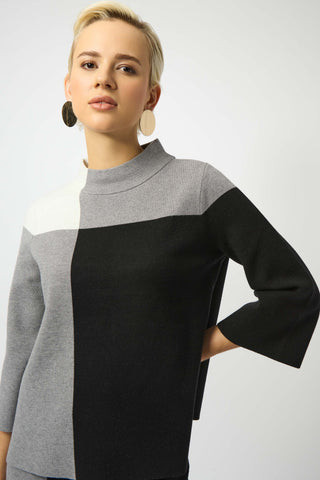 Joseph Ribkoff Jacquard Sweater Colour Block Pullover, Black/Grey/Vanilla - Statement Boutique