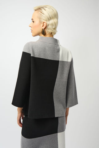 Joseph Ribkoff Jacquard Sweater Colour Block Pullover, Black/Grey/Vanilla - Statement Boutique