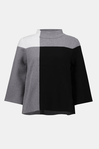 Joseph Ribkoff Jacquard Sweater Colour Block Pullover, Black/Grey/Vanilla - Statement Boutique