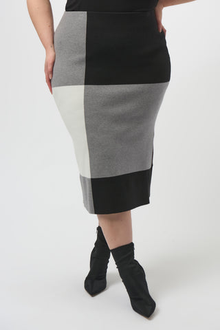 Joseph Ribkoff Jacquard Sweater Colour Block Skirt, Black/Grey/Vanilla - Statement Boutique