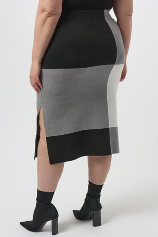 Joseph Ribkoff Jacquard Sweater Colour Block Skirt, Black/Grey/Vanilla - Statement Boutique
