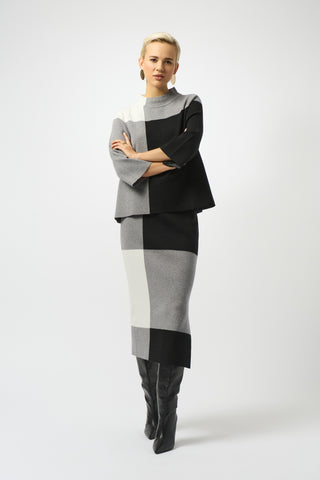 Joseph Ribkoff Jacquard Sweater Colour Block Skirt, Black/Grey/Vanilla - Statement Boutique