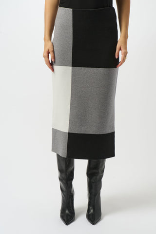 Joseph Ribkoff Jacquard Sweater Colour Block Skirt, Black/Grey/Vanilla - Statement Boutique