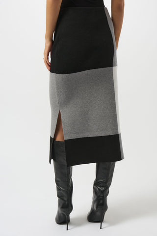 Joseph Ribkoff Jacquard Sweater Colour Block Skirt, Black/Grey/Vanilla - Statement Boutique