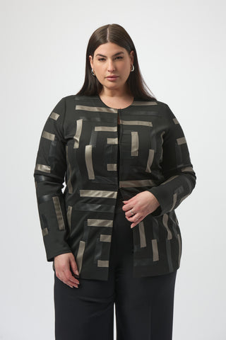 Joseph Ribkoff Scuba & Leatherette Collarless Jacket, Black Multi - Statement Boutique