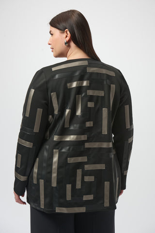 Joseph Ribkoff Scuba & Leatherette Collarless Jacket, Black Multi - Statement Boutique
