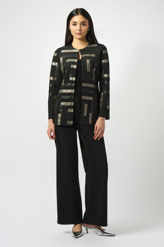 Joseph Ribkoff Scuba & Leatherette Collarless Jacket, Black Multi - Statement Boutique