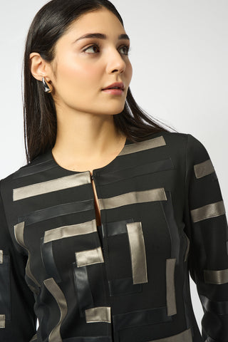 Joseph Ribkoff Scuba & Leatherette Collarless Jacket, Black Multi - Statement Boutique