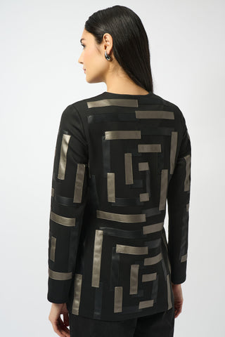 Joseph Ribkoff Scuba & Leatherette Collarless Jacket, Black Multi - Statement Boutique