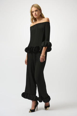 Joseph Ribkoff Georgette Off Shoulder Pleated Top, Black - Statement Boutique