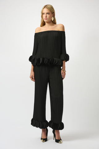 Joseph Ribkoff Georgette Wide Leg Pleated Pants, Black - Statement Boutique