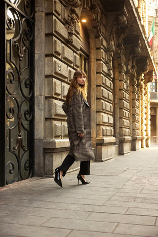 Joseph Ribkoff Wool Blend Plaid Double-Faced Coat, Camel/Multi - Statement Boutique