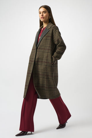 Joseph Ribkoff Wool Blend Plaid Double-Faced Coat, Camel/Multi - Statement Boutique