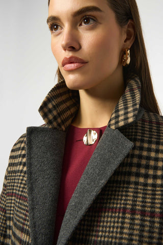 Joseph Ribkoff Wool Blend Plaid Double-Faced Coat, Camel/Multi - Statement Boutique