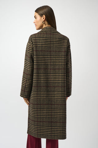 Joseph Ribkoff Wool Blend Plaid Double-Faced Coat, Camel/Multi - Statement Boutique