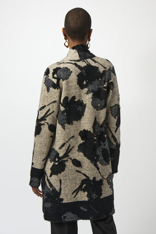 Joseph Ribkoff Abstract Jacquard Sweater Knit Long Cardigan, Champagne/Black - Statement Boutique