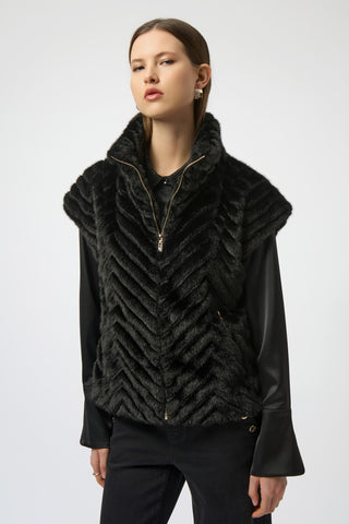 Joseph Ribkoff Chevron Faux Fur Mock Neck Vest, Black - Statement Boutique