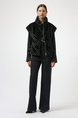 Joseph Ribkoff Chevron Faux Fur Mock Neck Vest, Black - Statement Boutique