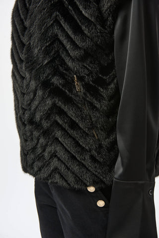 Joseph Ribkoff Chevron Faux Fur Mock Neck Vest, Black - Statement Boutique