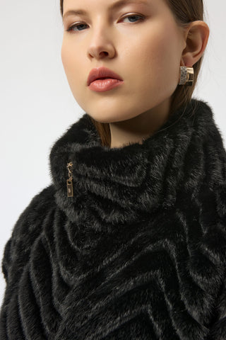 Joseph Ribkoff Chevron Faux Fur Mock Neck Vest, Black - Statement Boutique