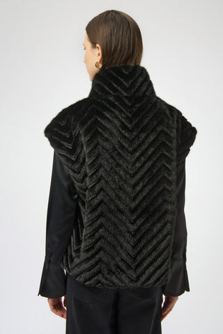 Joseph Ribkoff Chevron Faux Fur Mock Neck Vest, Black - Statement Boutique