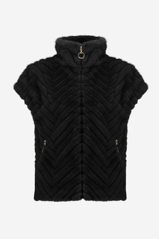 Joseph Ribkoff Chevron Faux Fur Mock Neck Vest, Black - Statement Boutique