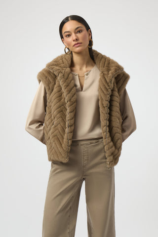 Joseph Ribkoff Chevron Faux Fur Mock Neck Vest, Mink - Statement Boutique