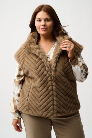 Joseph Ribkoff Chevron Faux Fur Mock Neck Vest, Mink - Statement Boutique