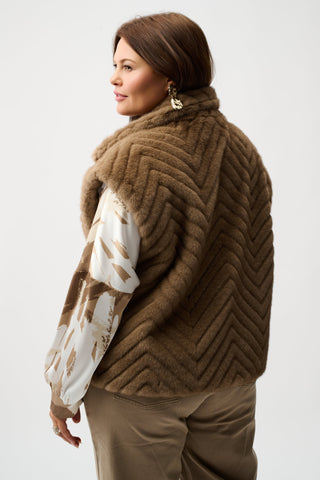 Joseph Ribkoff Chevron Faux Fur Mock Neck Vest, Mink - Statement Boutique