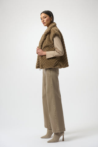 Joseph Ribkoff Chevron Faux Fur Mock Neck Vest, Mink - Statement Boutique