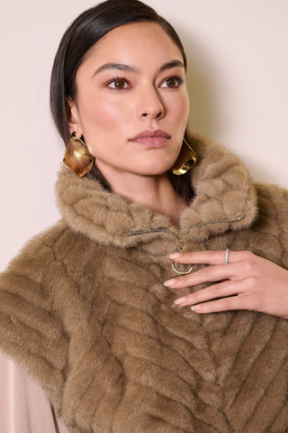 Joseph Ribkoff Chevron Faux Fur Mock Neck Vest, Mink - Statement Boutique