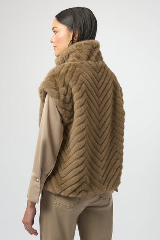 Joseph Ribkoff Chevron Faux Fur Mock Neck Vest, Mink - Statement Boutique