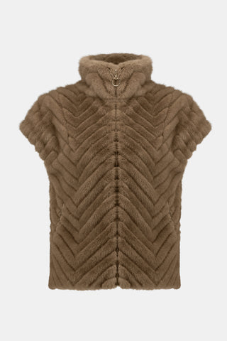 Joseph Ribkoff Chevron Faux Fur Mock Neck Vest, Mink - Statement Boutique