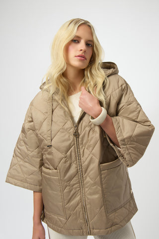 Joseph Ribkoff Woven Diamond Quilt Hooded Jacket, Gold - Statement Boutique
