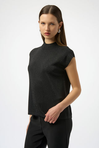 Joseph Ribkoff Sweater Knit Sleeveless Pullover with Rhinestone Detail, Black/Black - Statement Boutique