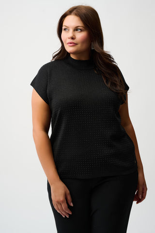 Joseph Ribkoff Sweater Knit Sleeveless Pullover with Rhinestone Detail, Black/Black - Statement Boutique