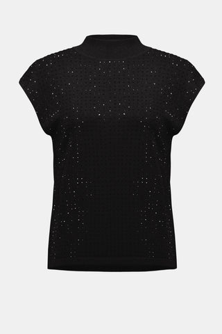 Joseph Ribkoff Sweater Knit Sleeveless Pullover with Rhinestone Detail, Black/Black - Statement Boutique
